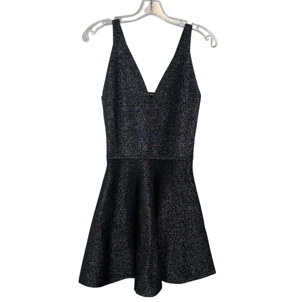 Cushnie Et Ochs Black Shimmer Fit‎ & Flare Mini Dress V Neck Large Intermix